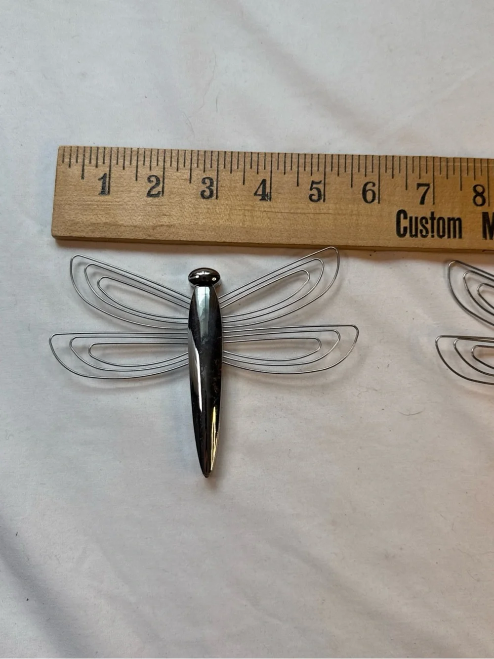 Chrome Dragonfly Wall Hooks Pair - Clear Wing Accent